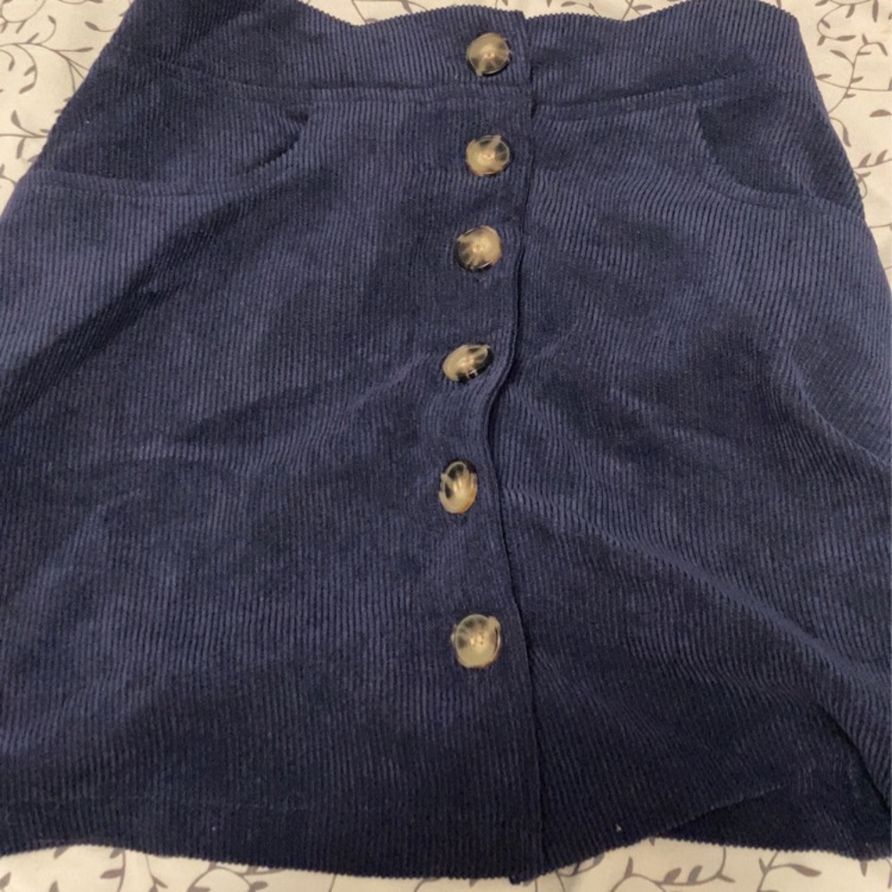 Corduroy Button-Front Navy Skirt